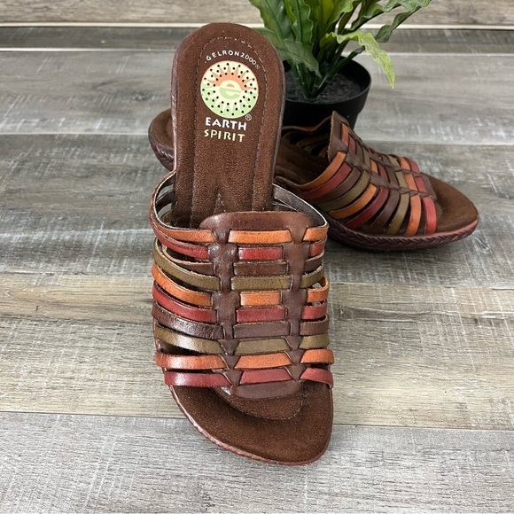EARTH SPIRIT Gelron Birch Leather Brown Earthtone platform Sandal Slide Size 6.5 - Picture 6 of 11